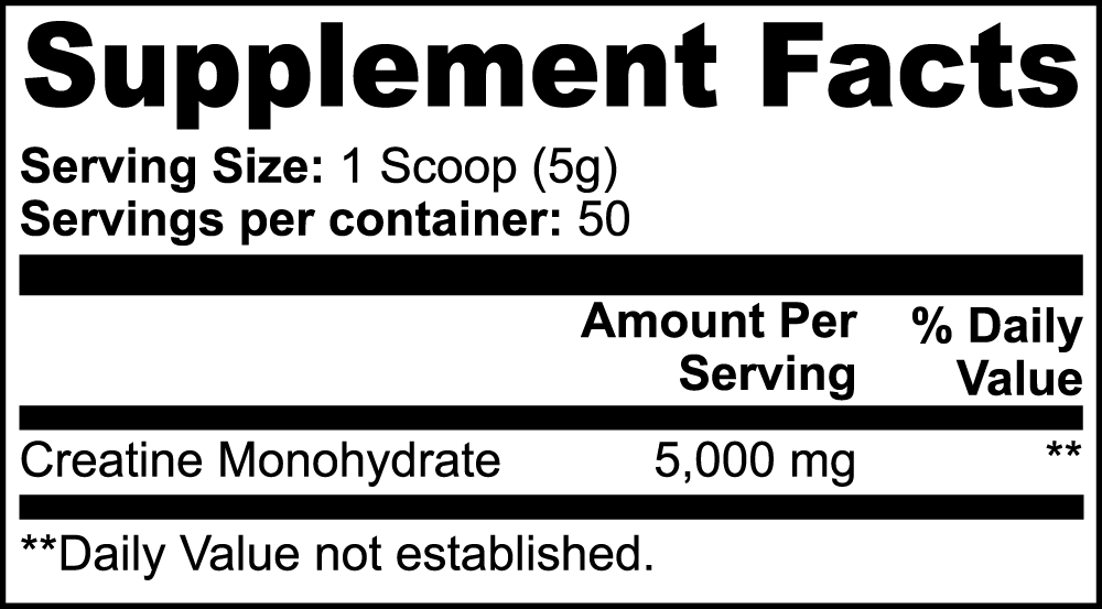 ArcFuel Creatine Monohydrate Supplement Facts panel — serving size and amount per serving