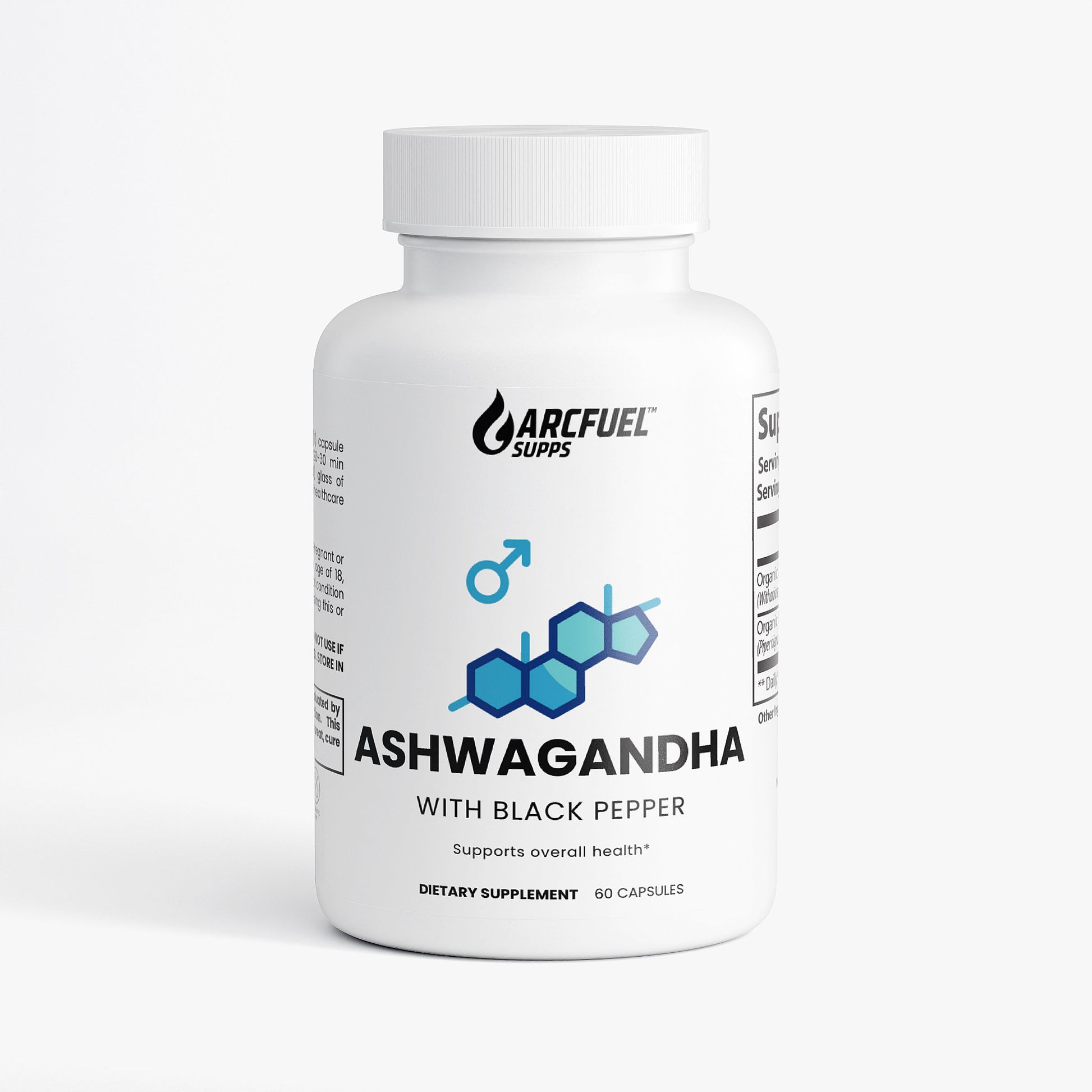 ArcFuel Ashwagandha adaptogen supplement — front of capsule bottle