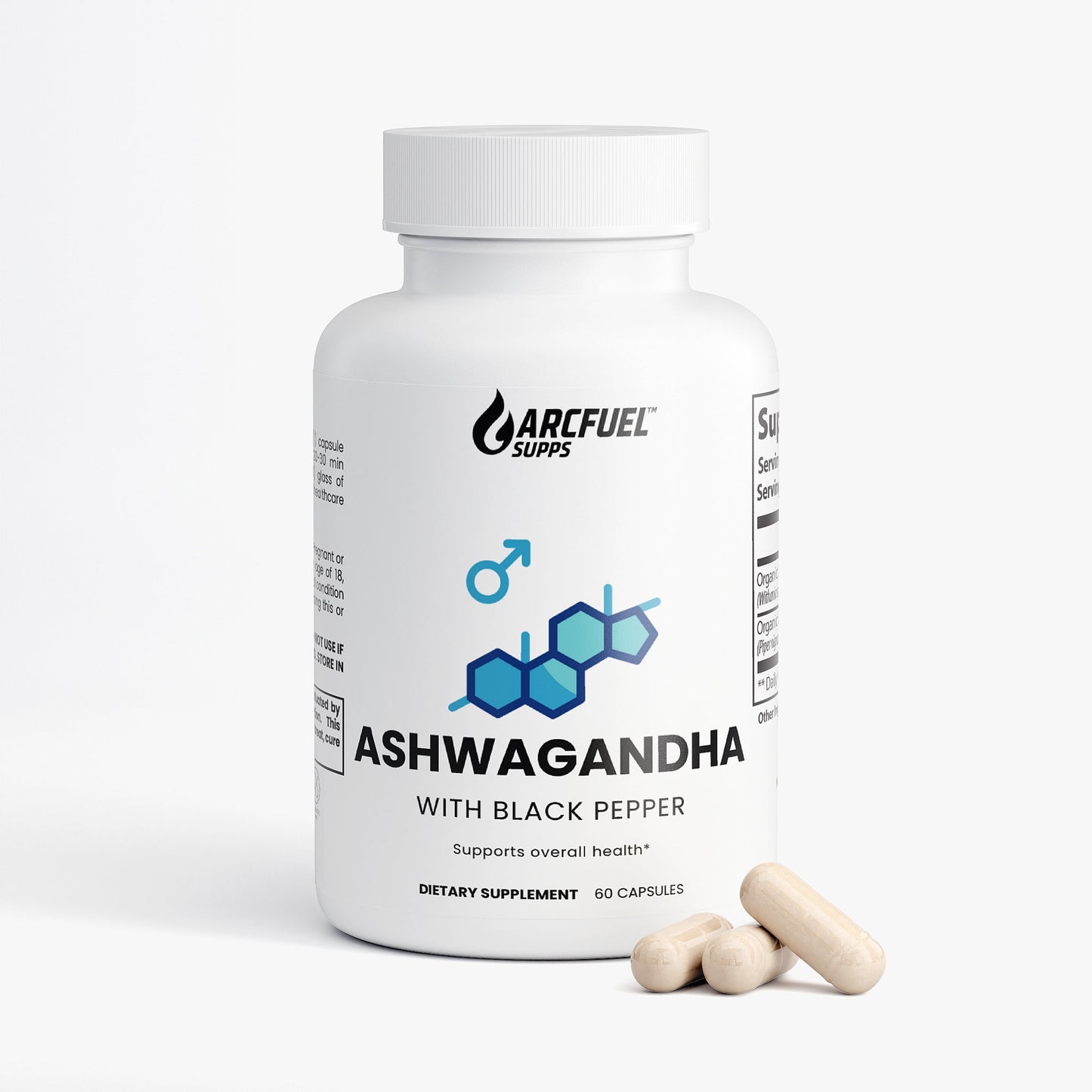 ArcFuel Ashwagandha capsule bottle — front label detail