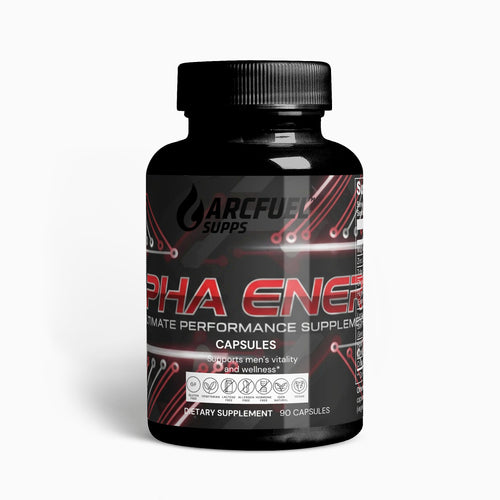ArcFuel ALPHA Energy men's performance supplement — front of capsule bottle