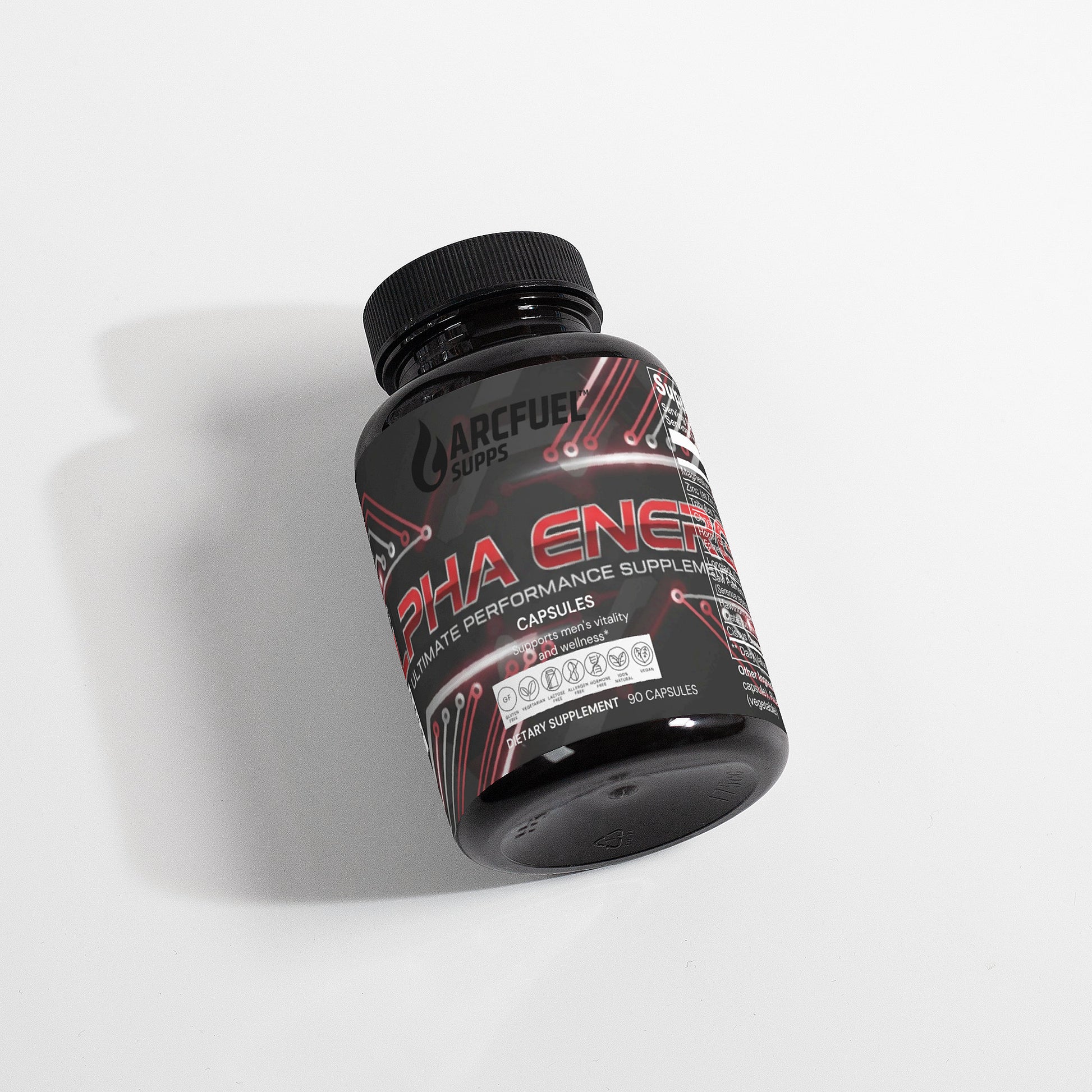 ArcFuel ALPHA Energy capsule bottle — front label detail