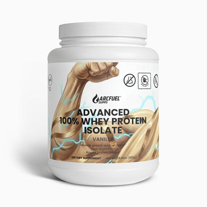 ArcFuel Advanced 100% Whey Protein Isolate, Vanilla — front of tub