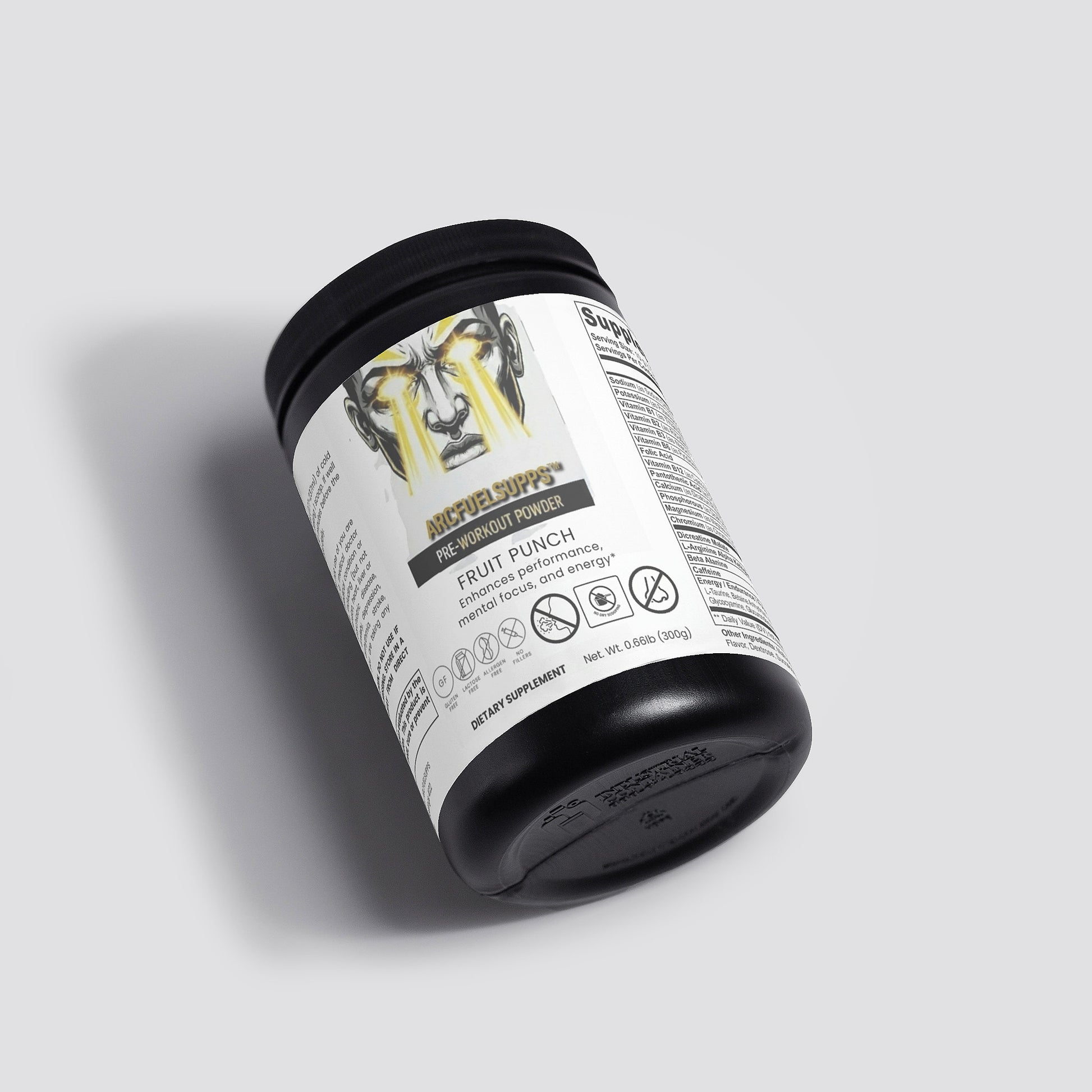 ArcFuel Nitric Shock Pre-Workout powder tub — front label detail