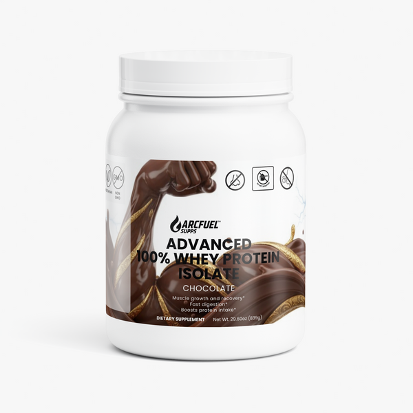 ArcFuelSupps Advanced 100% Whey Protein Isolate Chocolate tub, front label