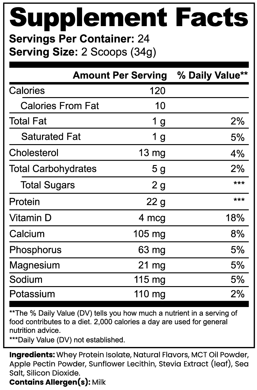 ArcFuel Whey Protein Isolate Vanilla Supplement Facts panel — serving size, amino acid profile and amounts per serving